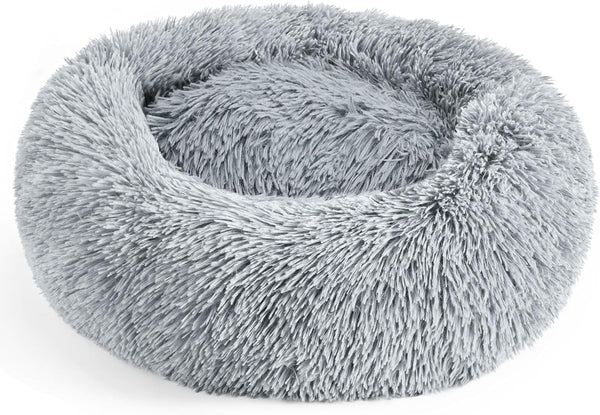 Hoewina Dog & Cat Bed for Indoor Cats, 20In Calming Donut Bed for Puppy and Kitten, Washable round Fluffy Pet Bed for Small Medium Dogs and Cats (Light Grey)12