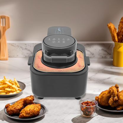 9L Large Capacity Air Fryer with Clear Lid, 1350W Touchscreen for 360° Even Cooking, 6-In-1 Airfryer Toaster Oven with Preheat and Keep Warm, Dishwasher Safe Basket, Black2