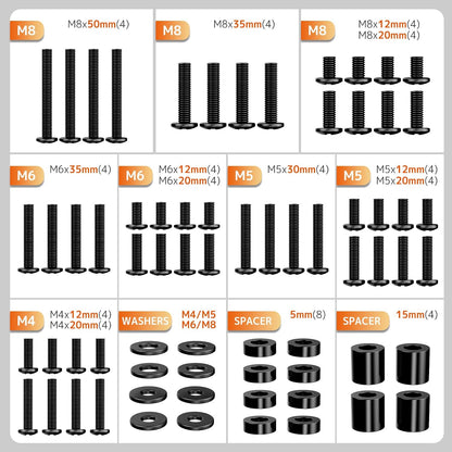 Universal TV Mounting Hardware Screw Kit, M4-M8 Screws for VESA Mounts | Black Screws, Complete Set Includes Bolts, Washers and Spacers, Fits Most Tvs/Monitors up to 80 Inches,Organized Storage Case2