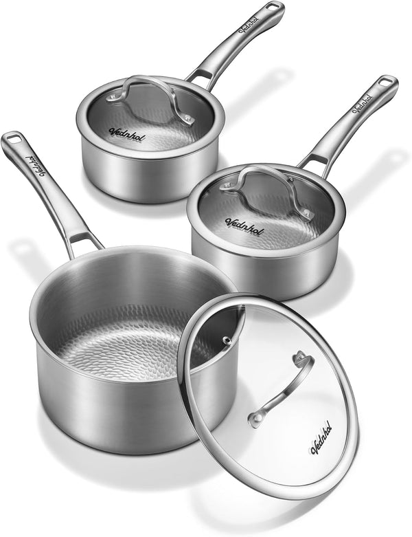 Titanium Sauce Pans for Cooking, 1.5&2.5&3.5QT Pure Titanium Hammered Pro with Two Lids, Non-Toxic Skillet for Cooking, PFAS/PFOA/PTFE Free Cookware, Dishwasher&Oven Safe, Kitchen Induction Compatible1
