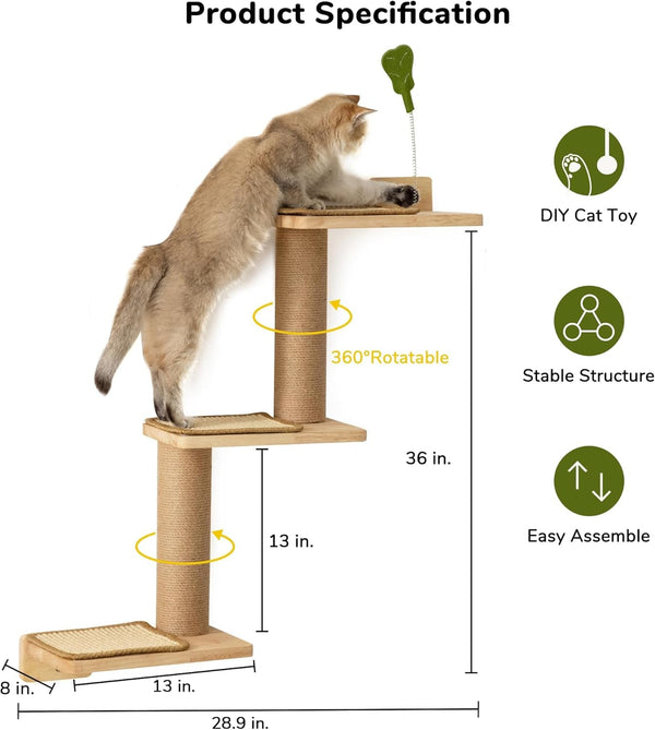FUKUMARU Cat Wall Shelves, 3 in 1 Transformable Cats Scratching Post | Solid Rubber Wood, DIY Kitten Walls Jungle and Perch Platform Supplies, Suit for Climb, Play, Nap, Scratch2
