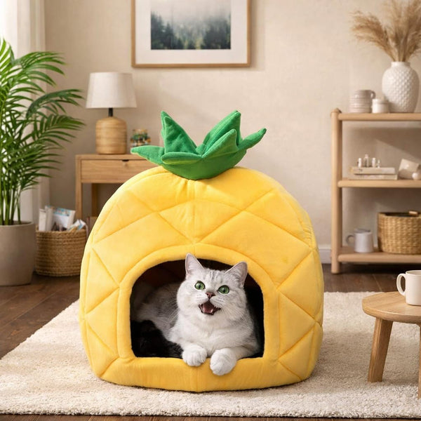 Hollypet Cat Bed Cave for Indoor Cats for Pets up to 15 Lbs, Pineapple | Warm Cat Bed Cats Cave Condo, Covered Kitty House with Removable Washable Cushion, Cozy Enclosed Pet Bed for Small Dogs4
