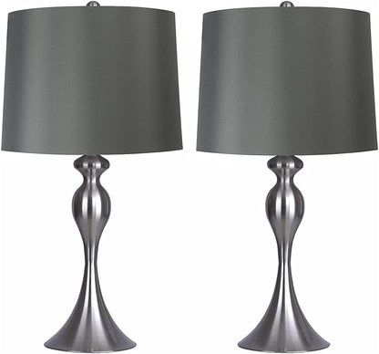 Table Lamps with Dark Grey Lamp Shade, Set of 2 - Brushed Nickel Body with Grey Linen Shade, 26.5" Table Lamps for Bedrooms, Dressers, Buffets and More - ST90215FQ-(W)1