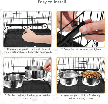Yummy Sam Hanging Pet Dog Food Water Bowl for Cage, Stainless Steel Non-Spill Kennel Bowls with Clamp Holder Crate Feeder Dish for Medium Large Dogs Pets (Silver, L (44 OZ+44 OZ))6