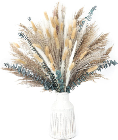 120 PCS Dried Pampas Grass, Dried Flowers, Reed Grass Bouquet for Bohemian Flowers Home Table Wedding Decoration, Rustic Farmhour.(Light Brown)3