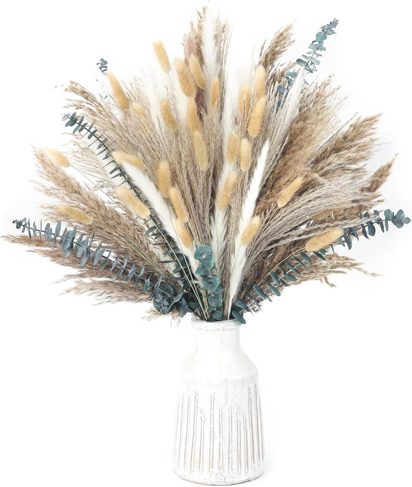 120 PCS Dried Pampas Grass, Dried Flowers, Reed Grass Bouquet for Bohemian Flowers Home Table Wedding Decoration, Rustic Farmhour.(Light Brown)3