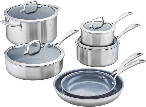 Spirit 3-Ply 10-Pc Stainless Steel Ceramic Nonstick Pots and Pans Set, Dutch Oven, Fry Pan1
