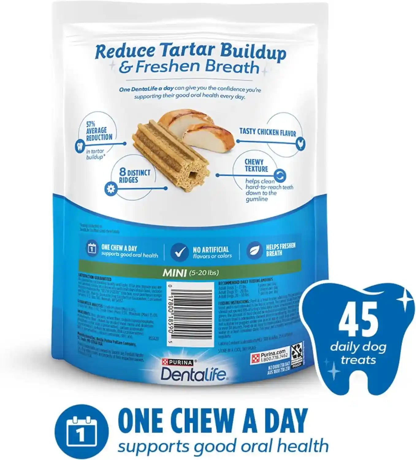 dentalife-daily-oral-care-dog-treats-for-small-dogs-5-20-lbs-chewy-dental-treat-to-freshen-breath-and-fight-tartar-chicken-flavor-14-7-oz-each-45-chews-each-90-total-chews-45-ct-pouch