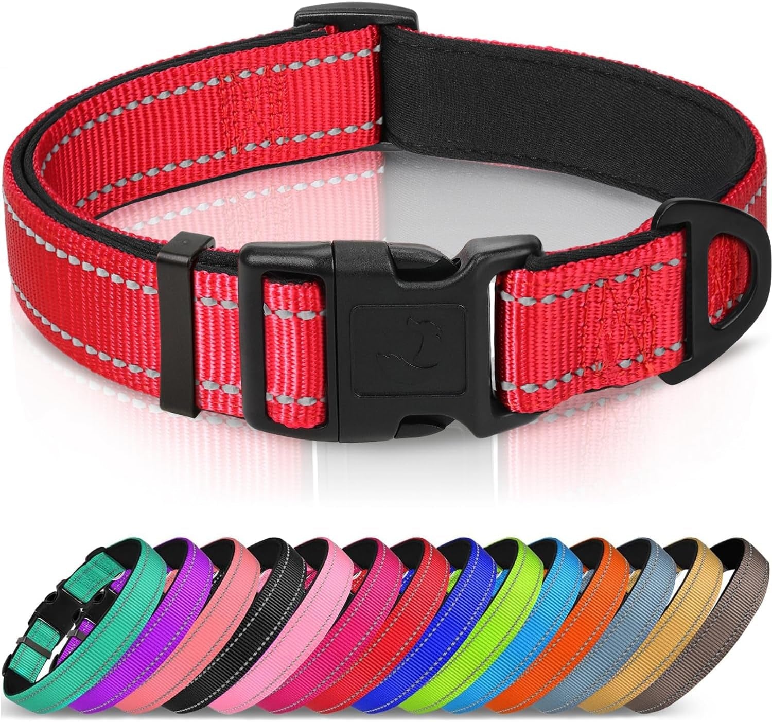 joytale-reflective-dog-collar-adjustable-neoprene-padded-teal-l-breathable-nylon-for-large-dogs-no-chafing-on-walks-and-outdoor-hikes-tear-resistant-webbing-metal-d-ring-night-safety
