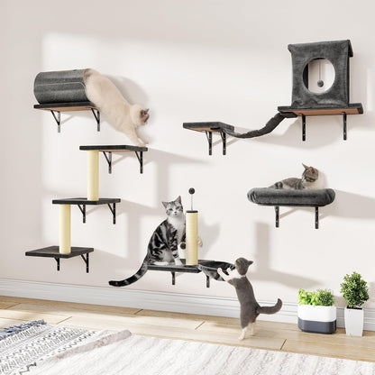 12-In-1 Cat Wall Shelves, Wall Mounted Cat Climber | with Condo House, Scratching Post, Bridge Ladder, Space-Saving Indoor Play Furniture for Kittens, Black14