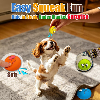 HOLYSTEED Latex Squeaky Dog Toys for Small Dogs, Mini Breed, 2.2" Flat Ball | 2.2"X2.2"X1.3" Flat Squeaky Balls 6Pcs, Soft Small Dog Toys Chewing Squeak Toy, Smile Face Fetch Puppy Pet Toy with Squeaker4