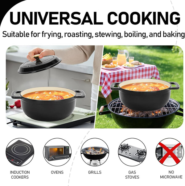 Dutch Oven Pot with Lid, 5 Quart Enameled Cast Iron Dutch Oven, Dual Handles, Kitchen Pots Oven Safe up to 500°F, Stovetop Compatible, Marinate, Cook, Bread Baking, Refrigerate & Serve, Black5