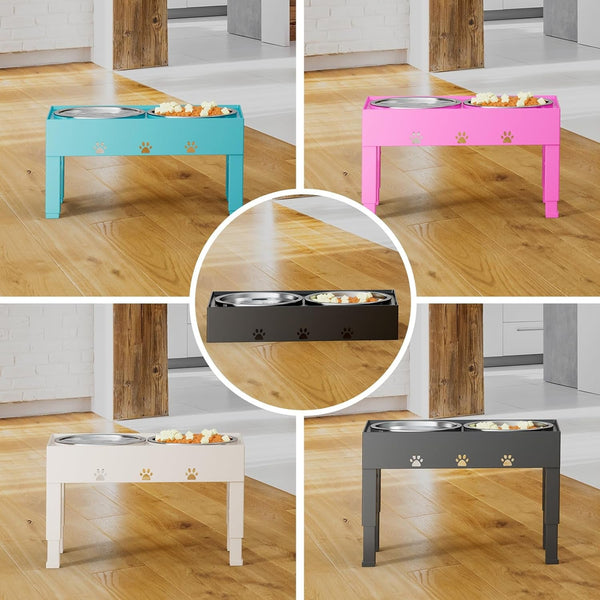 Elevated Dog Bowls with 2 Stainless Steel Bowls, 5-Height Adjustable Stand (3.1", 9" to 12"), for Improved Digestion & Neck Support, Easy Clean, Non-Slip Base Raised Feeder for Medium Large Dogs9
