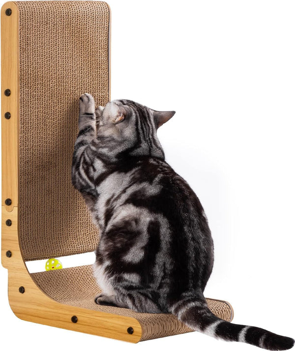 Poils Bebe L Shape Cat Scratcher, 26.8 Inch Cat Scratchers for Indoor Cats, Protecting Furniture Cat Scratch Pad, Cardboard Cat Scratching with Ball Toy, Catnip, Large1