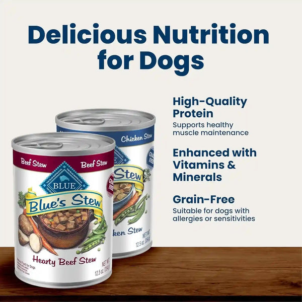Blue Buffalo Blue’S Stew Variety Pack Hearty Beef & Country Chicken Stew Natural Grain Free Wet Dog Food with Real Meat in Thick Savory Gravy, Natural Ingredients, 12.5-Oz Cans (6 Count)3