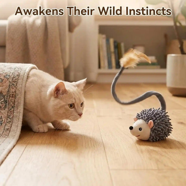 Migipaws Interactive Hedgehog Cat Toy 360° Rolling & Spin with Soft Plush Tail for Indoor Cats Smart Motion Sensor, Realistic Squeak, Rechargeable Plush Kitten Toy (Grey)3
