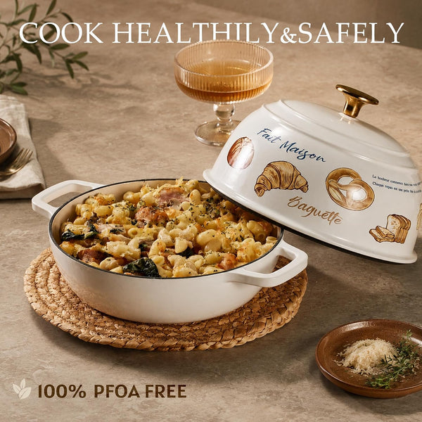 Enameled Cast Iron Dutch Oven, 5QT Pot with Lid & Gift Box | Healthy Cookware for Homemade Sourdough Bread Baking, Roasting, All Stovetop Compatible Oven Safe up to 500° F, Croissant5