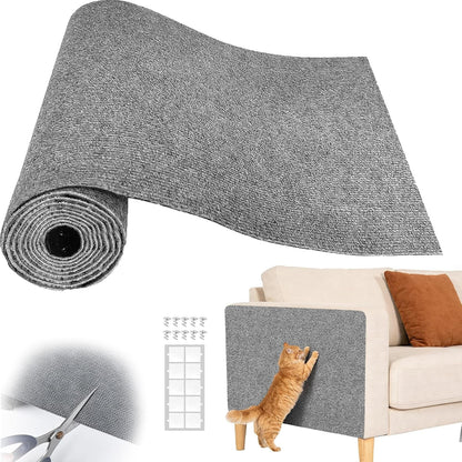 Cat Scratch Couch Furniture Protector, Self-Adhesive Scratch Pad | 39.3X15.8In, DIY Climbing Cat Carpet Mat for Door Window Protector, Couch Guard from Claws with Pins & Tape (Lightgrey)8