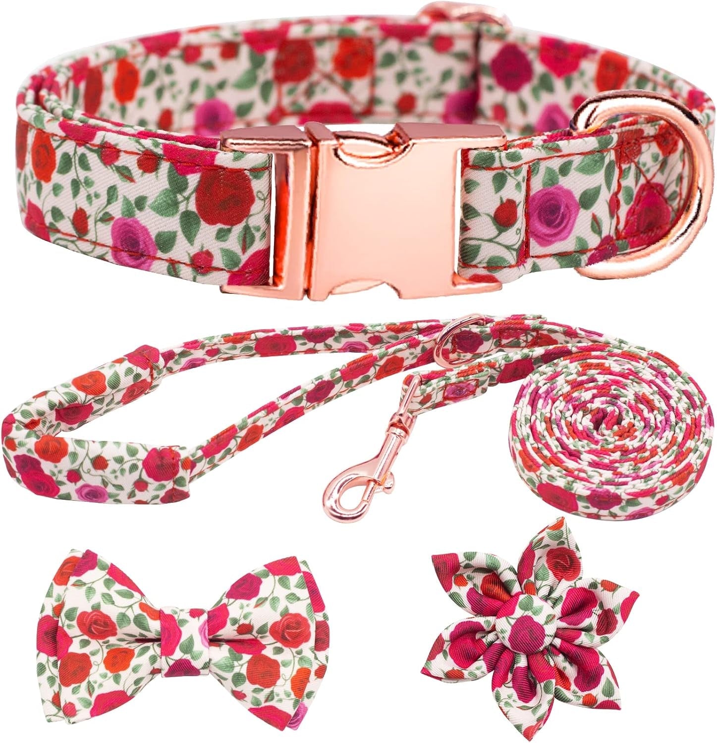 dog-collar-and-leash-set-girls-adjustable-puppy-collars-with-floral-bow-tie-for-small-medium-large-female-dogs-orange-flower-s
