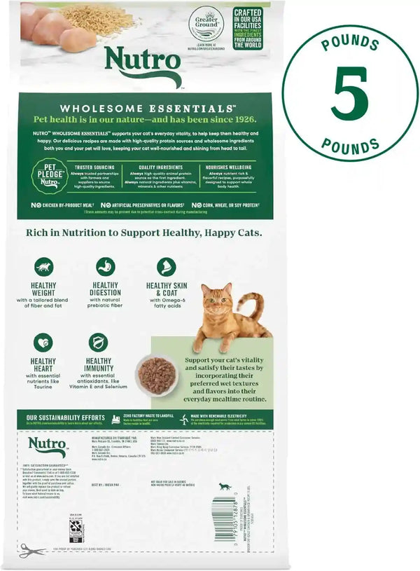 Nutro Wholesome Essentials Indoor Adult Dry Cat Food, Chicken & Rice, 5 Lb | Real Chicken #1 Ingredient, Natural Prebiotic Fiber for Digestion, Vitamin E & Selenium Antioxidants, Supports Whole Body2