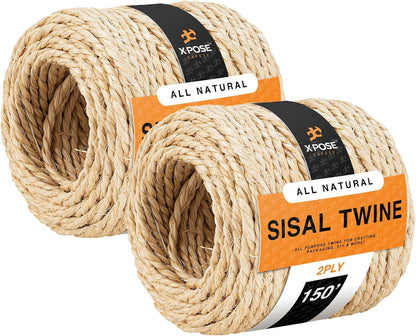 Sisal Twine - 2 Ply Thin Natural Fiber Rope on Spool - for Cat Scratching Post, Cat Tree Replacement Parts, Pet Toy - Decorative Cordage, Pole Wrap (150Ft)11