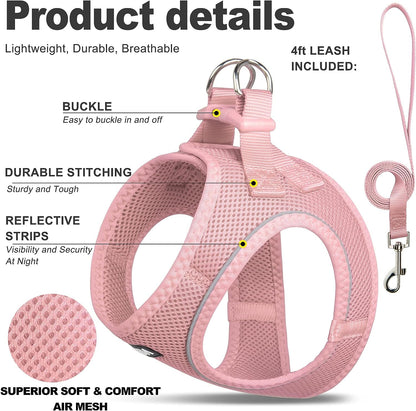 Fida Cat Harness and Leash Set for Walking Kitten and Puppy, Escape Proof Kitten Harness with Breathable Lightweight Soft Mesh, Adjustable Reflective Step-In Design. (XXXS, Pink)2
