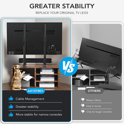 Table Top TV Stand with Height Adjustable TV Legs Replacement for Most 37-86 Inch Flat Curved Tvs,Steel TV Base Feet Holds up to 150 Lbs with Cable Management, Max VESA 800X600Mm Black4