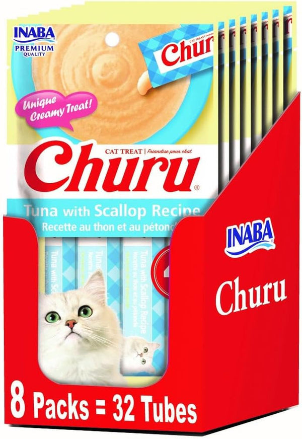 INABA Churu Lickable Purée Natural Cat Treats - Tuna Recipe (4 Servings per Package, 8 Packages) (32 Tubes)11