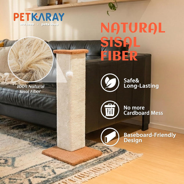 PETKARAY Couch Corner Cat Scratcher, 28.5" Sisal Scratching Post for Cats | Corner Wall Scratch Pad for Furniture Protection, Large Vertical Cat Scratching Post with Plush Base3