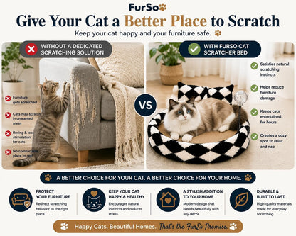 Furso Cat Bed Scratcher Lounge for Indoor Cats – Sisal Scratch Pad with Spring Treat Ball, Plush Pillow & Play Toy | Diamond Design | Protects Furniture12