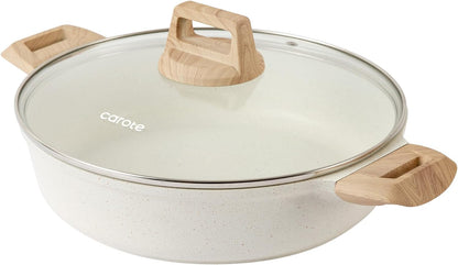 Nonstick Stock Pot with Lid,4 Quart Shallow Soup Pot | Kitchen Casserole Compatible with All Stoves, Non Stick Cooking Pot, Cookware for Boiling, Simmer PFOA Free, White Granite1