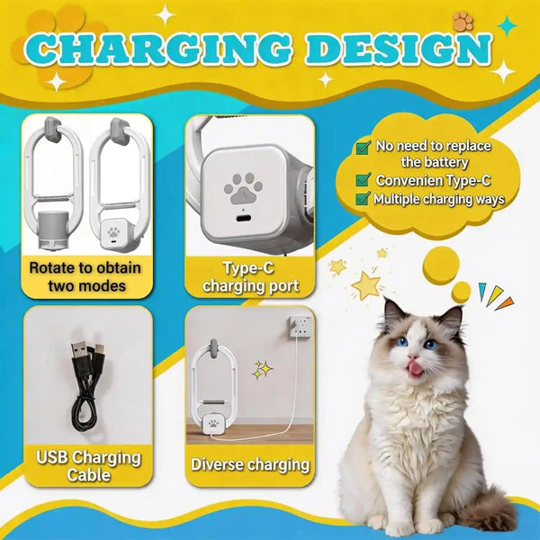 Interactive Cat Toy, Electric Cat Teaser, Door Clip, 2 Motion Modes,Gray | 360° Rotation • Random Jumping • Type-C Rechargeable • Door Clip Design • for Indoor Cats4