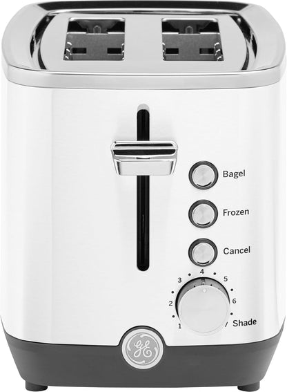 GE 2 Slice Toaster, Extra Wide Slots for Toasting Bagels, Breads, Waffles & More, 7 Adjustable Shade Settings, Removable Crumb Tray, Countertop Kitchen Essentials, 850 Watts, White1