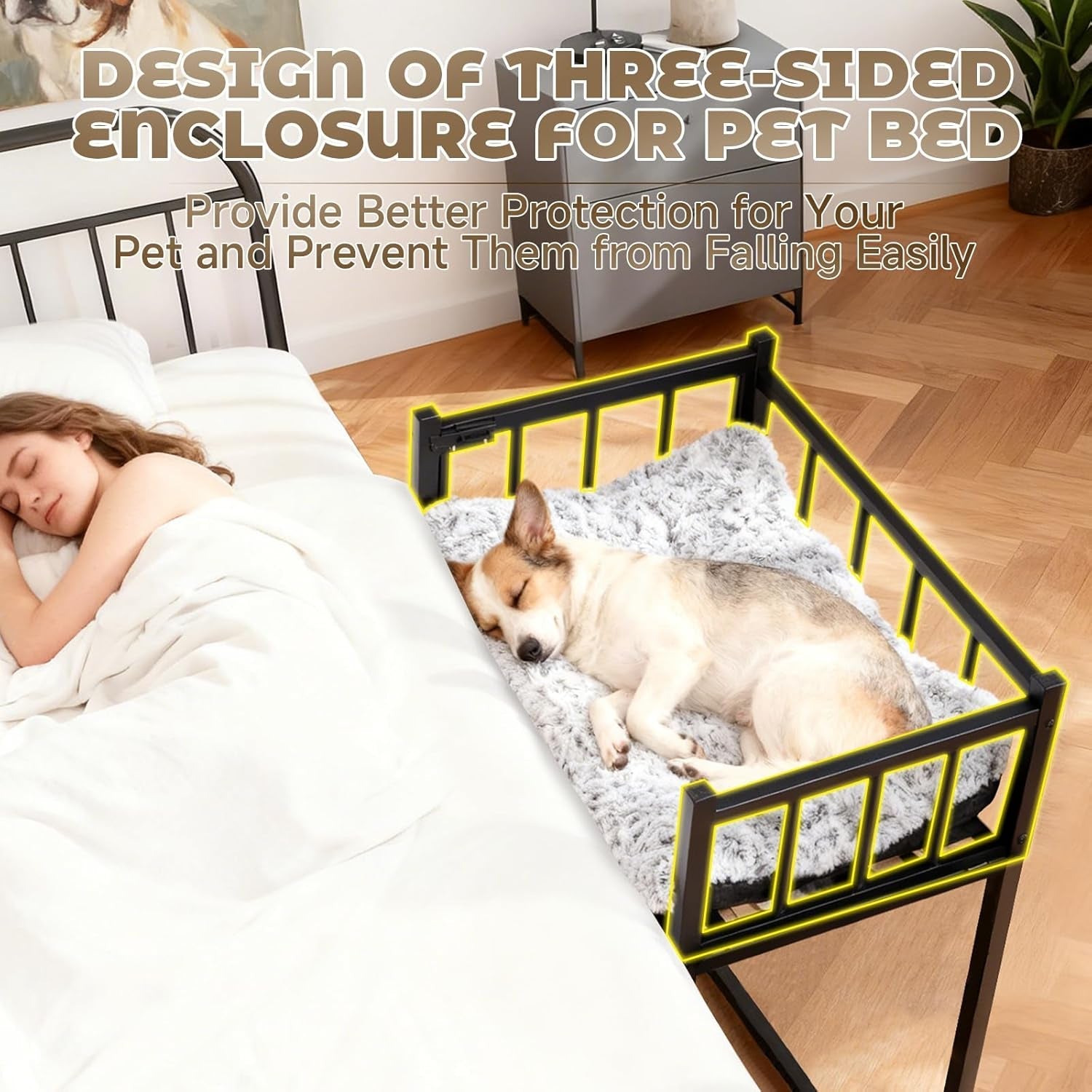 beside-dog-bed-and-mattress-set-metal-three-sided-fence-pet-dogs-bed-frame-adjustable-height-dogs-bed-extension-attachment-for-human-bed-for-small-medium-puppy25-5l-x-17-7w