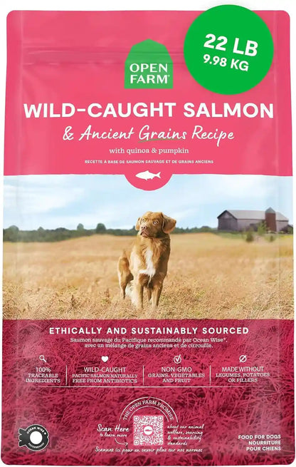 Open Farm Ancient Grains Dry Dog Food, Wild Caught Salmon Kibble, 22Lb Bag | All Life Stages, All Breed Sizes, Protein-Rich & Nutrient Dense, 100% Traceable Ingredients, Non-Gmo Fruits & Veggies.1