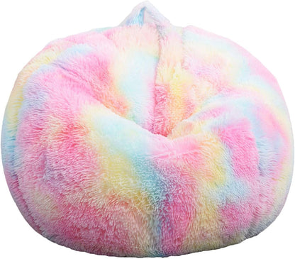 Fluffy Bean Bag Chair for Kids, 2.5FT round Memory Foam Filled Bean Bag for Teens & Kids, Ultra Soft Faux Fur Fabric Bean Bag Chairs for Playroom, Living Room, Bedroom, Rainbow8
