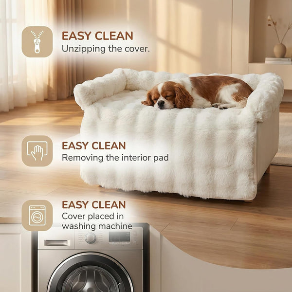Calming Dog Bed for Couch, 29.5 X 29.5 Inch, Dog Sofa Mat, Machine Washable | 3-Sided Bolster, Faux Rabbit Fur Plush, Non Slip Bottom, Water Resistant Furniture Protector for Small Medium Dogs & Cats7
