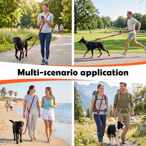 Xiaz Hands Free Dog Leash,Versatile Crossbody Dog Leash,5.9-7.9 FT Waist Belt with Double Handles for Small Medium and Large Dogs Walking, Running and Jogging, Red5