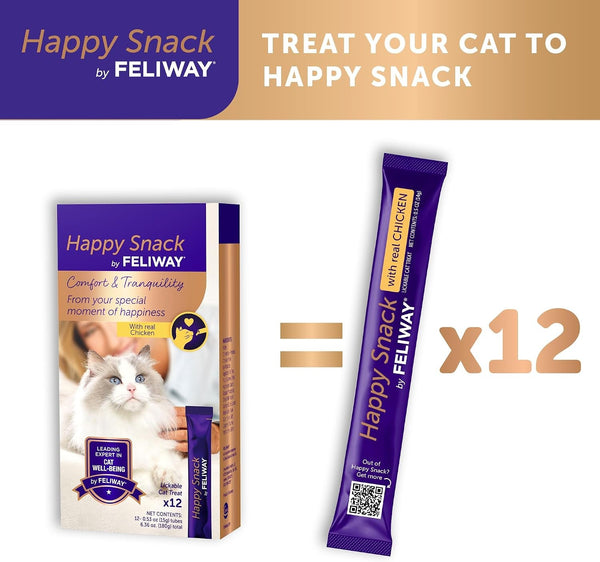 Happy Snack by FELIWAY®, Delicious, Lickable, Squeezable Purée Cat Treats for a Daily Calming Routine, Made with Real Chicken, 12 Pack (0.5Oz Tubes)7