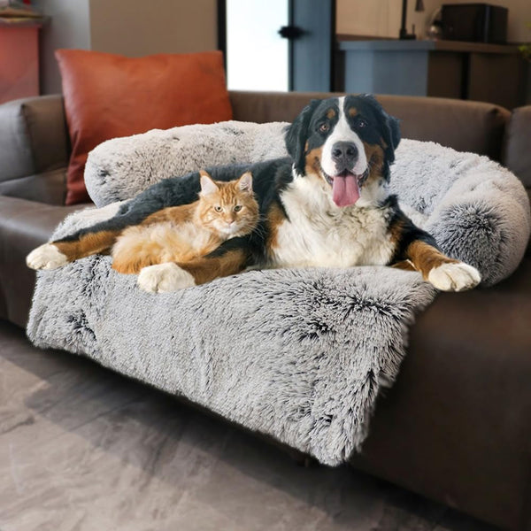 Calming Dogs/Cats Bed Mats, Dog Pad Washable Removable Couch Cover, Plush Long Fur Mat for Pets, Waterproof Lining, Perfect for Small, Medium and Large Dogs and Cats (Gradient Gray, 36"X31")11