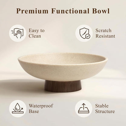 Pedestal Fruit Bowl, Decorative Resin Bowl, Faux Wood Base, Beige | Perfect for Kitchen Counters, Coffee Tables. Use as a Fruit Bowl, Centerpiece, or Catch-All for Everyday Essentials7