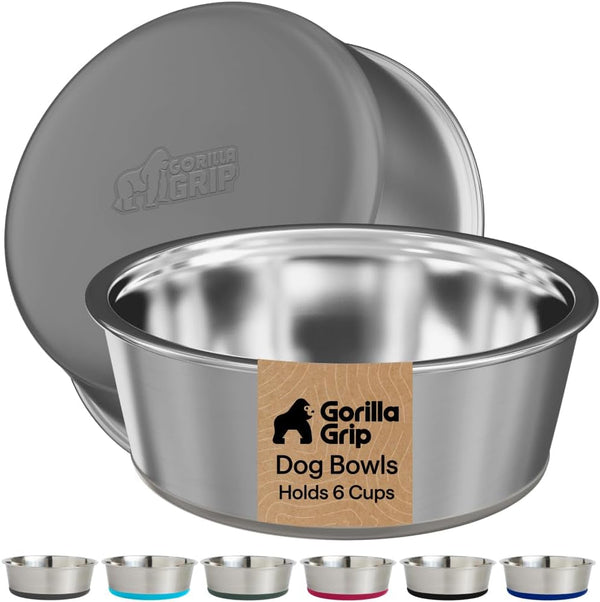 GORILLA GRIP Dog Bowls, Food Grade 304 Stainless Steel, Holds 2 US Cups Each (16 Fl Oz) Food and Water Bowl for Feeding Dogs and Cats, Dishwasher Safe, Rust Resistant BPA Free Rubber Base, 2 Set Black29