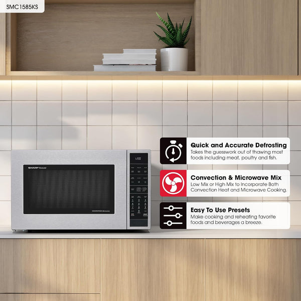 SMC1585KS Convection Countertop Microwave Oven with Removeable 15.4" Carousel Turntable, 1.5 Cubic Feet, 900 Watt, Sensor Cooking, Stainless Steel | 1.5 Cubic Feet, 900 Watt, Removeable 15.4" Carousel Turntable, Sensor Cooking2