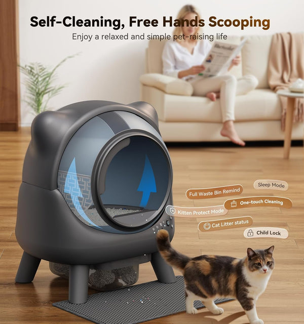 Automatic Litter Box, FEELNEEDY Self Cleaning Litter Box, Odor Control Robot, Cat Ears Design, 65L APP Real-Time Monitor, Cat Litter-Boxs for Multiple Cats, Safety Sensors, with 1 Trash Bag2