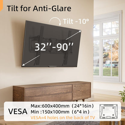 IWORKBORAD 55 65 75 85 Inch Tilting TV Wall Mount for 32-90 '' Tvs, Low Profile TV Mount Bracket, Safe Lock & Quick Release, Max VESA 600X400Mm, 24 Inch Studs,132 Lbs, Fit Most 55+ 75+ 85+ 86 Tvs4