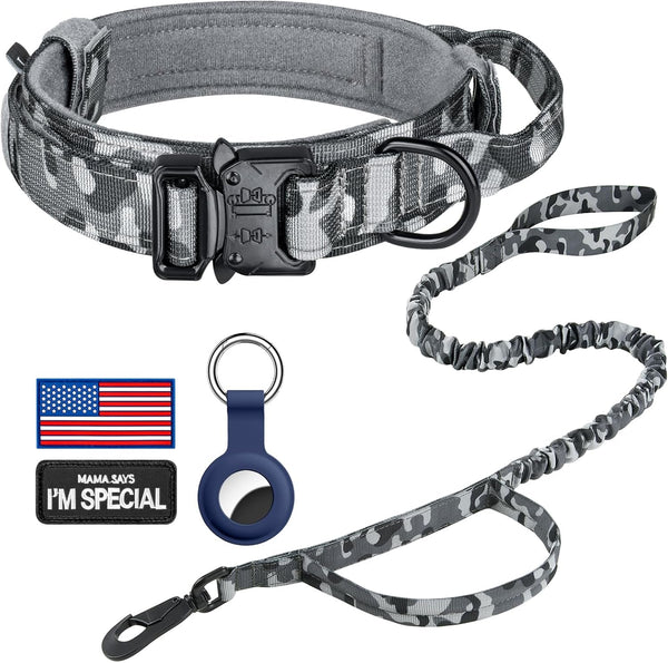 DAGANXI Tactical Dog Collar, Adjustable Military Training Nylon Dog Collar with Control Handle and Heavy Metal Buckle for Medium and Large Dogs, with Patches and Airtags Case (L, Black)35