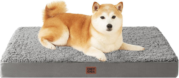 EHEYCIGA Orthopedic Dog Bed Large with Removable Washable Cover,Grey,41X27 | Egg Crate Foam Support,Durable Oxford Fabric,Non-Slip Bottom,Machine Washable,Soft Waterproof Plush Pet Bed Mat for Crate26