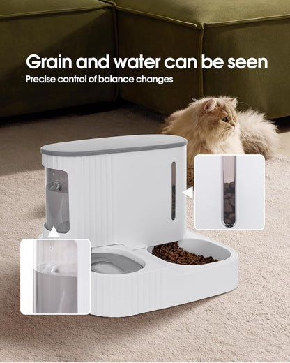 Cat Feeder and Water Dispenser,2 in 1 Gravity Automatic Bowl Auto Pet Dry Food Self Feeding Container Dishes Set for Dog Puppy Kitten Kit Set (Grey)3