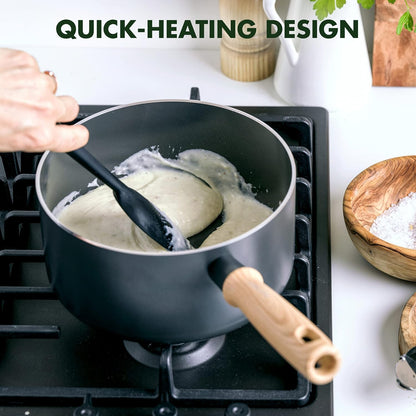 Hudson Healthy Ceramic Nonstick, 4 Piece Cookware Pots and Pans Set, Vintage Wood Inspired Handle, Pfas-Free, Dishwasher Safe, Black8