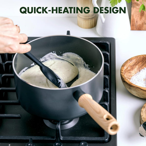 Hudson Healthy Ceramic Nonstick, 4 Piece Cookware Pots and Pans Set, Vintage Wood Inspired Handle, Pfas-Free, Dishwasher Safe, Black8